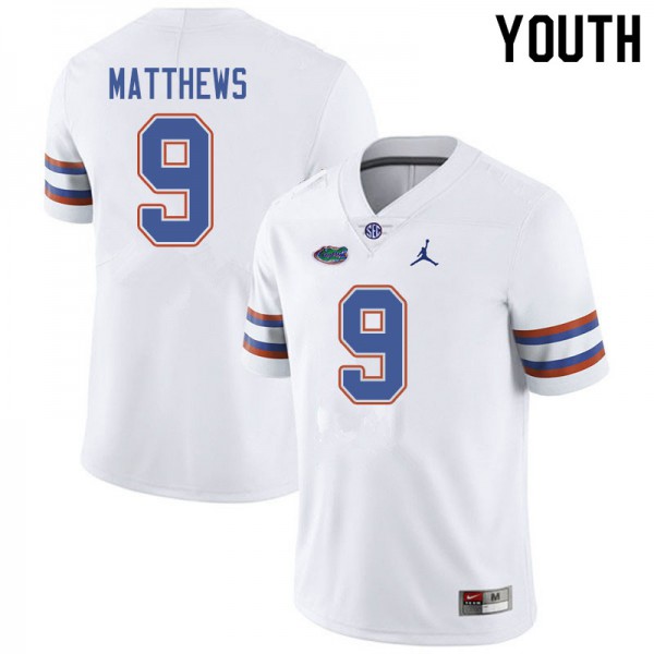 Jordan Brand Youth #9 Luke Matthews Florida Gators College Football Jerseys White